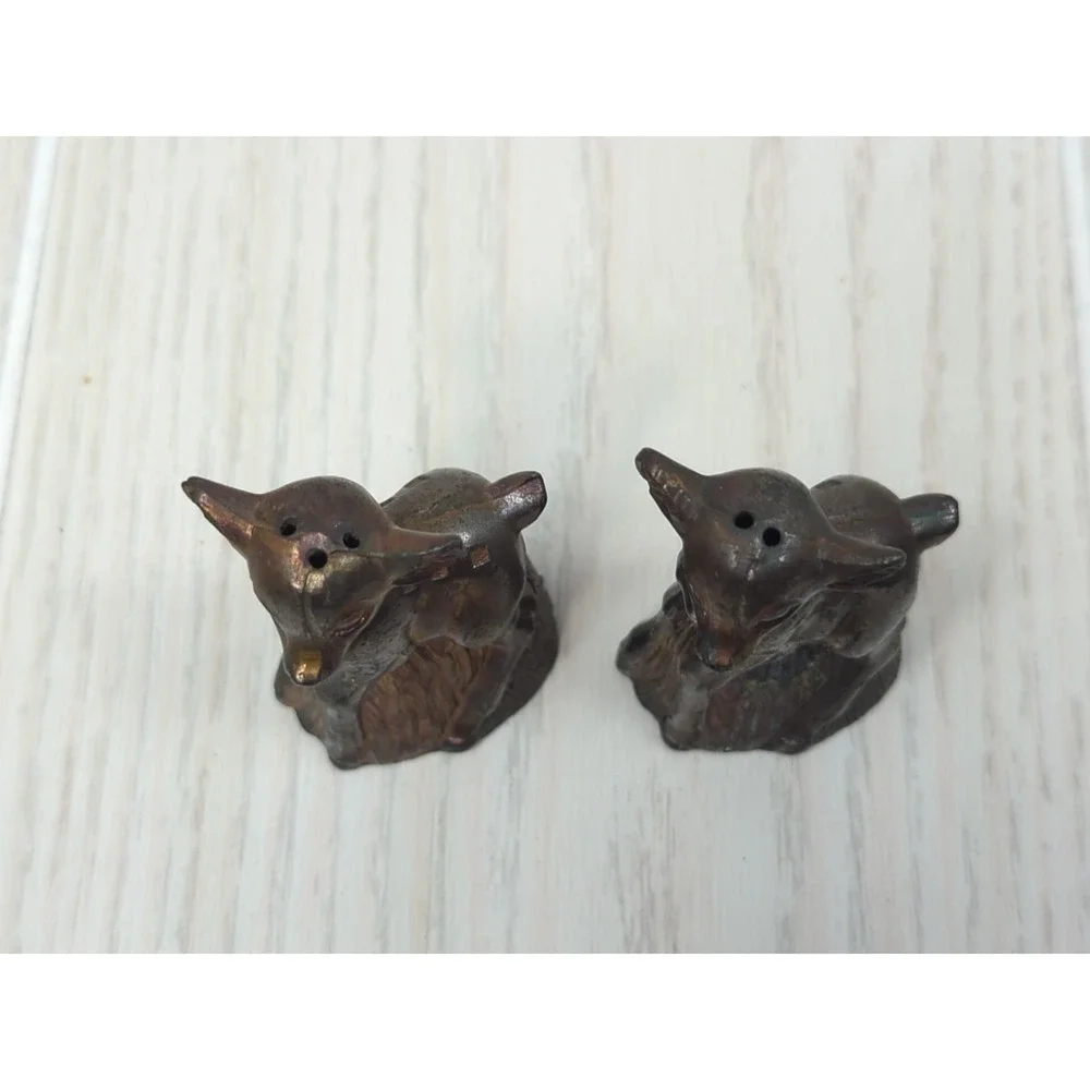 Copper Fawns baby deer vintage mini small salt pepper shakers set